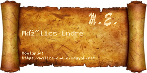 Málics Endre névjegykártya